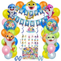 Joya Party® Shark Kinder Verjaardag Versiering 128 stuks | Baby Haai Themafeest Decoratie | Inclusief Feest Ballonnen, Slingers, Toppers & Accessoires | Kinderfeest Versiering